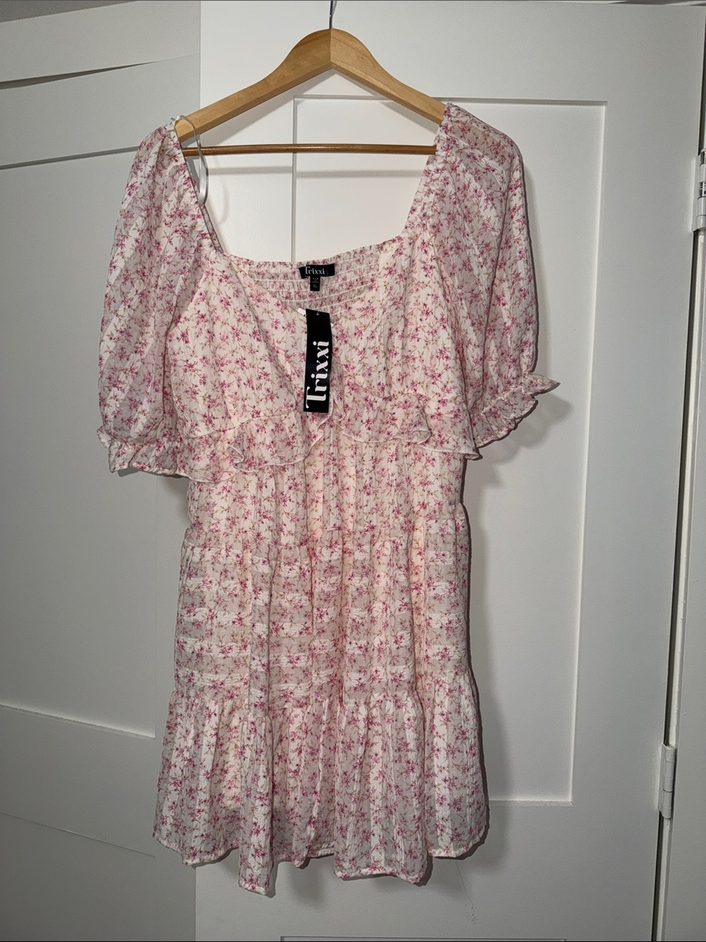 Trixxi Cream Mini Dress with Pink Floral Print